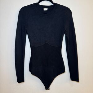 Abercrombie & Fitch Womens Black Ribbed Crew Neck Sweater Bodysuit Long Sleeve M